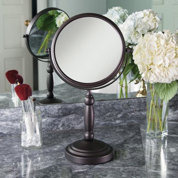 Zadro 16 in. L x 9 in. W 360° Swivel Round Freestanding Bi-View 10X/1X Magnification Vanity Beauty Makeup Mirror in Bronze