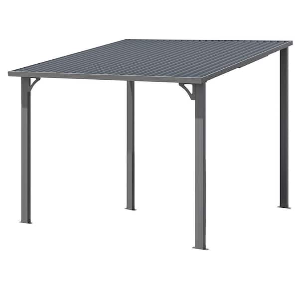 10 ft. x 10 ft. Outdoor Pergola Hardtop Gazebo, Wall-Mounted Heavy Duty Lean to Metal Patio Cover