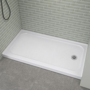 60 in. L x 32 in. W Single Threshold Alcove Shower Pan Base with Right Drain in White Rectangle Acrylic Shower Base