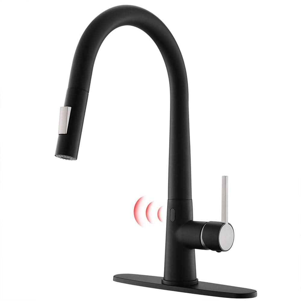 Touchless Single Handle Pull Down Sprayer Kitchen Faucet with Advanced Spray Brass Kitchen Sink Faucets in Matte Black -  AIMADI, KI-0116-MB