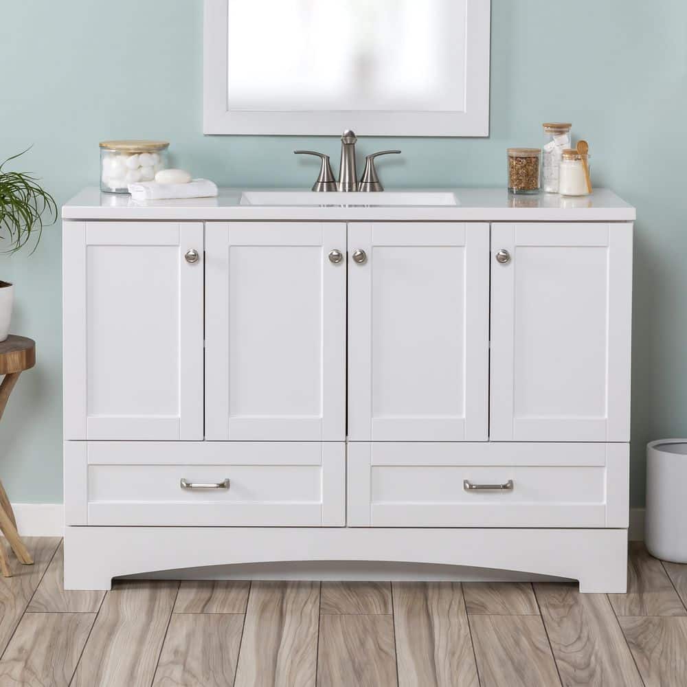 Glacier Bay Lancaster 48 in. W x 19 in. D x 33 in. H Single Sink Freestanding Bath Vanity in White with White Cultured Marble Top -  LC48P2-WH