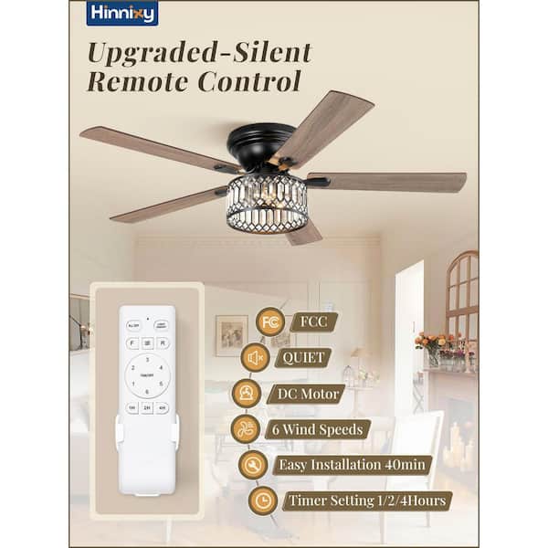 56 in. Smart Indoor Black Flush Mount Farmhouse Chandelier 6-Speeds Ceiling Fan with Remote Control and Lights