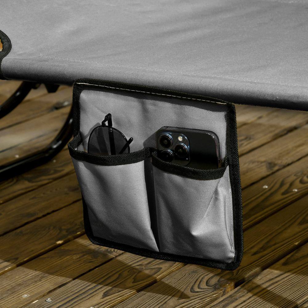 Gray Metal Outdoor Folding Chaise Lounge Set with Sunshade