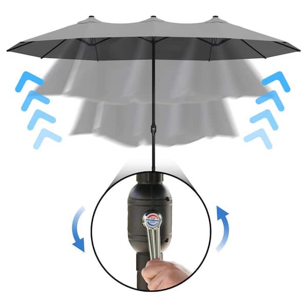 15 ft. Outdoor Market Patio Umbrella Double Sided Umbrella with Base in Gray