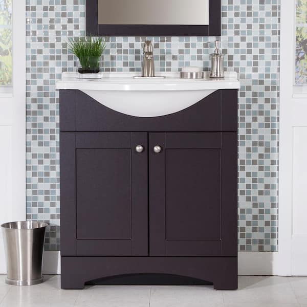 Glacier Bay Del Mar 31 in. W Bath Vanity in Espresso with Vanity Top in White and White Sink and MOEN Faucet (4-piece)