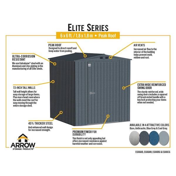 Arrow Elite 6 ft. W x 6 ft. D Anthracite Metal Premium