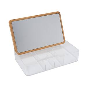 5 Compartment Clear Organizer with Bamboo Lid and Mirror