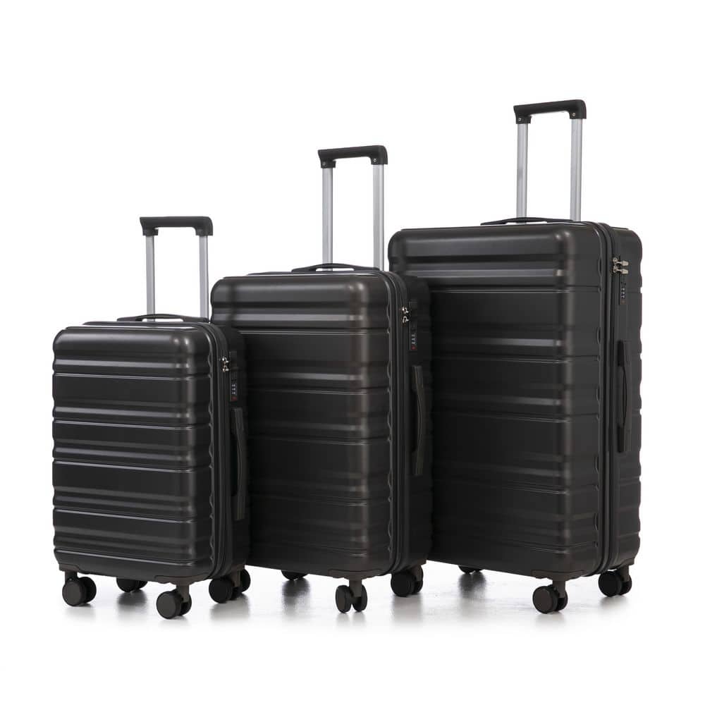 LIVACA 3-Piece Dark Gray ABS Plastic Hardside Spinner Luggage Set