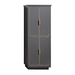 Allie 24 in. W x 16 in. D x 65 in. H Floor Cabinet in. Twilight Gray Finish with Gold Trim
