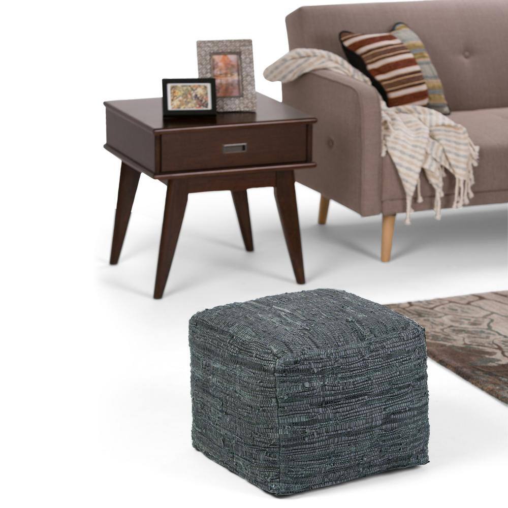 Fredrik Gray Woven Genuine Leather Square Pouf