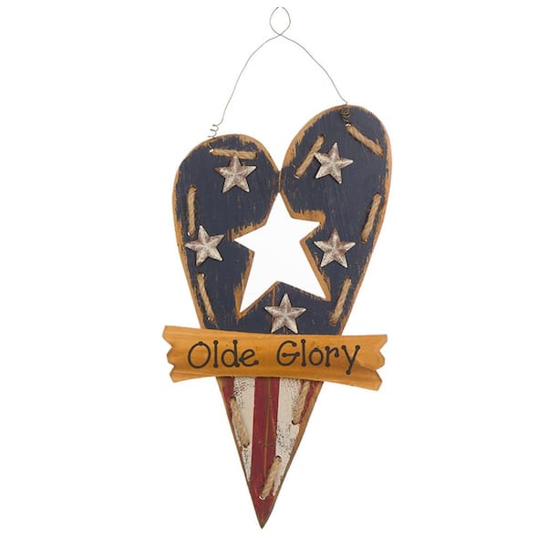 Glitzhome 18.5 in. H Patriotic Wooden Heart Wall Decor