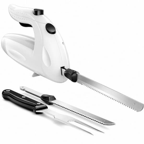 8.27 in. 150 W Electric Knife Set with 2 Serrated Stainless Steel Blades and Serving Fork for Carving Meat and Bread