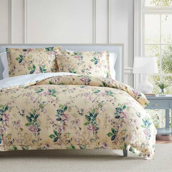 Songbird 3-Piece Yellow/Pink Cotton Sateen Full/Queen Comforter