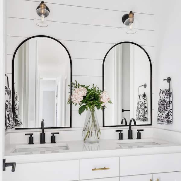 Hochwertiges 24 in. W x 36 in. H Arched Black Aluminum Alloy Framed Wall Mirror Decorative Wall Mirror (2-Pieces)