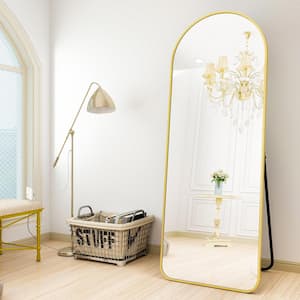 21 in. W x 63 in. H Arched Gold Aluminum Alloy Framed Rounded Full Length Mirror Standing Floor Mirror