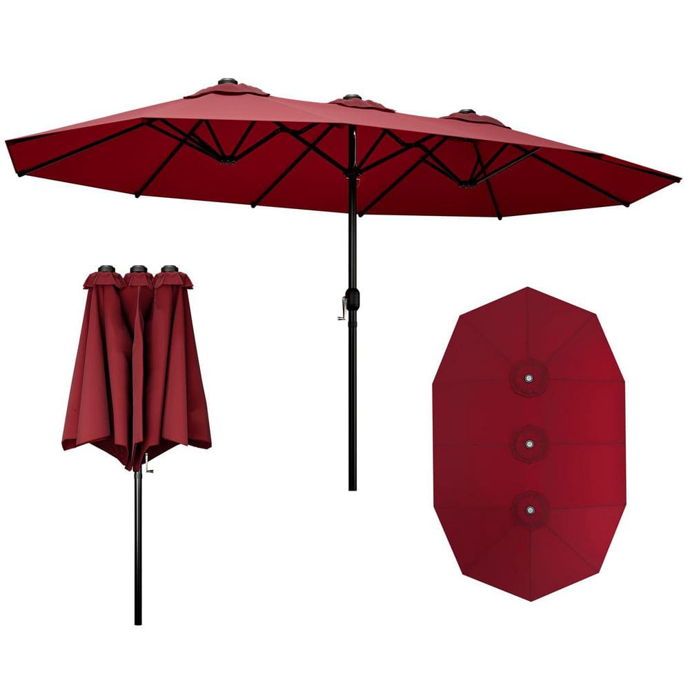 15 ft. Full Iron Outdoor Double Sided Umbrella Market Patio Umbrella with R