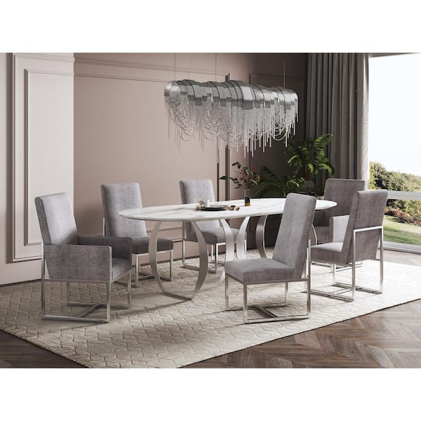 Grey velvet dining chairs store set of 6