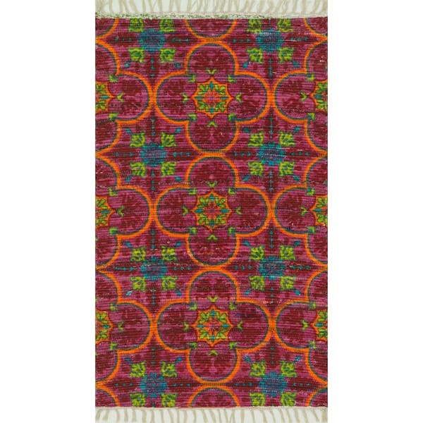 Loloi Rugs Aria Lifestyle Collection Berry/Multi 1 ft. 8 in. x 3 ft. Area Rug