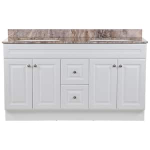 Glensford 61 in. W x 22 in. D Vanity in White with Stone Effects Vanity Top in Cold Fusion with White Sinks