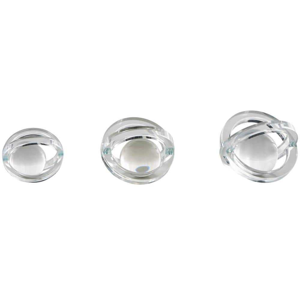 Litton Lane Clear Glass Orb Geometric Sculpture with Overlapping Rings and Ball Center Set of 3