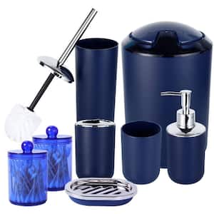 8-Piece Bathroom Accessory Set with Toothbrush Holder, Soap Dispenser, Toilet Brush Holder, Trash Can in Navy Blue