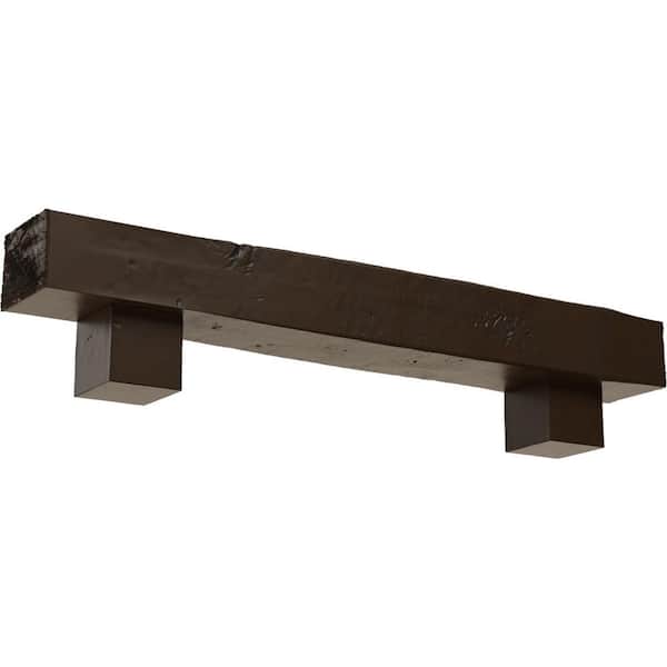 Ekena Millwork 8 in. x 10 in. x 6 ft. Knotty Pine Faux Wood Fireplace Mantel Kit, Alamo Corbels, Burnished Mahogany