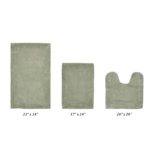 Edge Collection Green 100% Cotton Rectangle 3-Piece Bath Rug Set