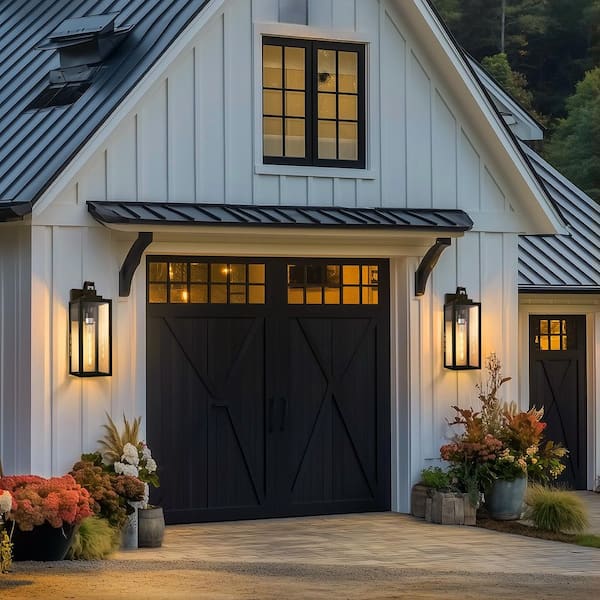 18 in. 2-Pack Large Black Dusk to Dawn Outdoor Waterproof Lantern Wall Lights with Clear Glass Shade T30 Bulbs Included