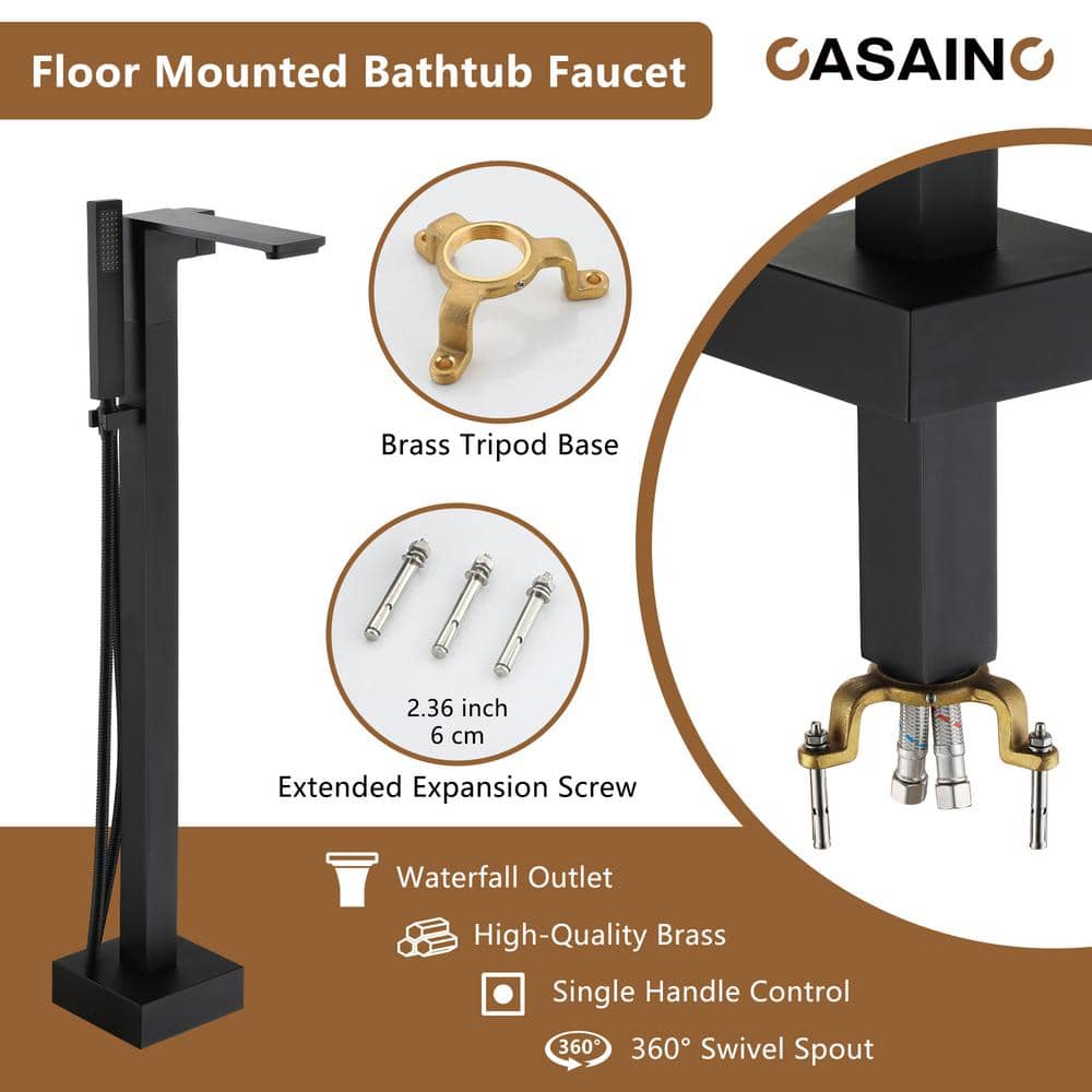 Matte Black Brass Freestanding Bathtub Faucet with Handshower