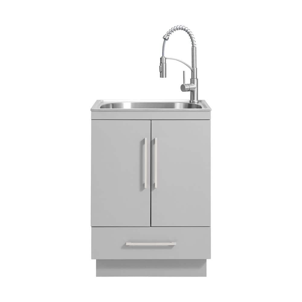 Glacier Bay All-in-One Stainless Steel 24 in Laundry Sink with Faucet and  Storage Cabinet in Dark Gray 1521US-24-314 - The Home Depot