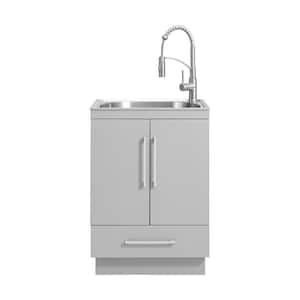 All-In-One Stainless Steel 24 in Laundry Sink with Faucet and Storage Cabinet in Cool Gray