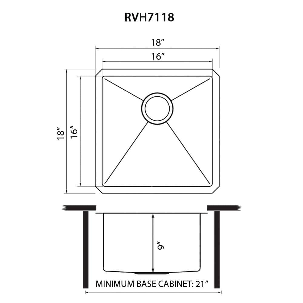 Ruvati 18" Stainless Steel Undermount Bar Prep Sink with Rounded Corners
