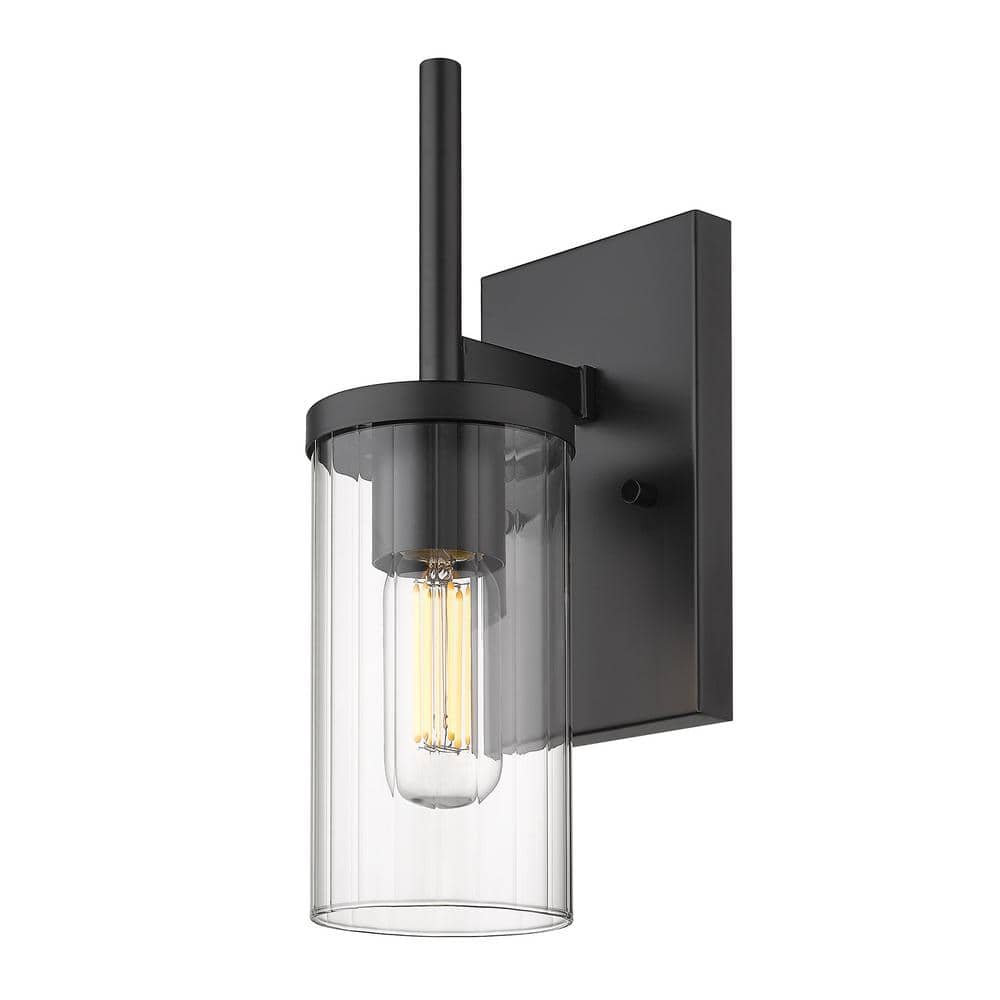Matte Black Ribbed Glass Transitional Wall Sconce