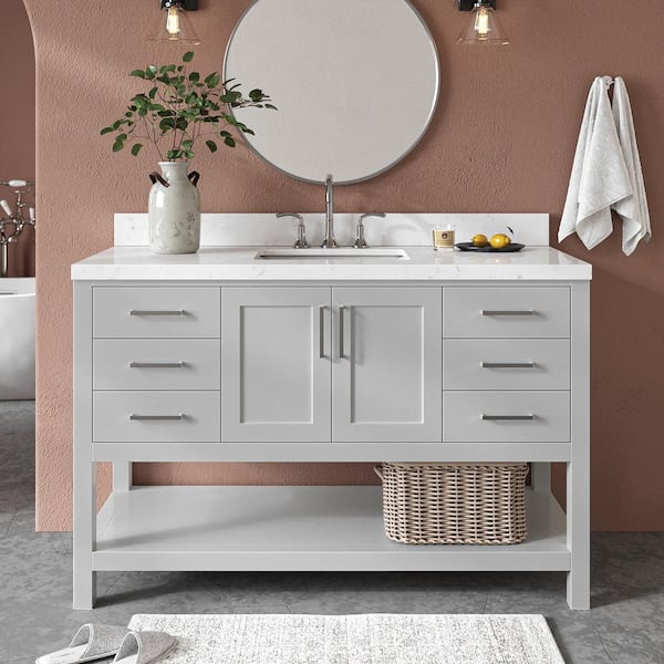 ARIEL Magnolia 54.25 in. W x 22 in. D x 36 in. H Single Freestanding Bath Vanity in Grey with Carrara Quartz Top