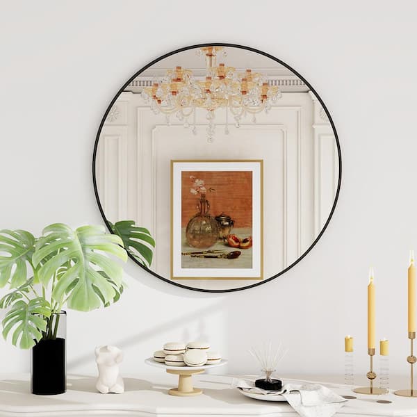 Maypex Black 32 in. W x 32 in. H Round Aluminum Framed Circular Wall Mirror