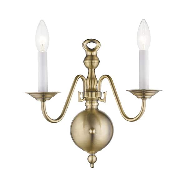 Livex Lighting Williamsburgh 2 Light Antique Brass Wall Sconce 5002-01 -  The Home Depot