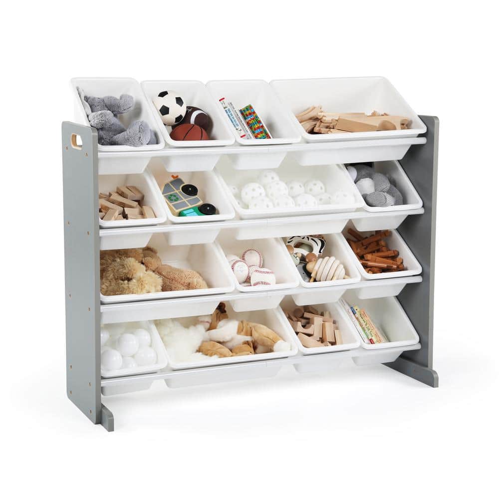Extra Large Gray and White Kids Toy Storage Organizer with 16 Bins