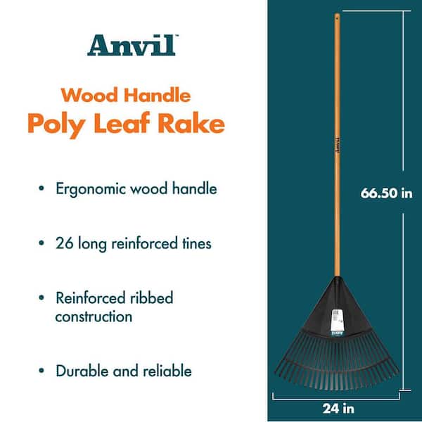 3-Piece Wood Handle Garden Essentials Tool Set (Poly Leaf Rake, Digging Shovel and Bow Rake)