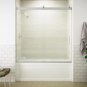 Levity 56-60 in. x 62 in.H Semi-Frameless Sliding Tub Door in Silver with Blade Handles
