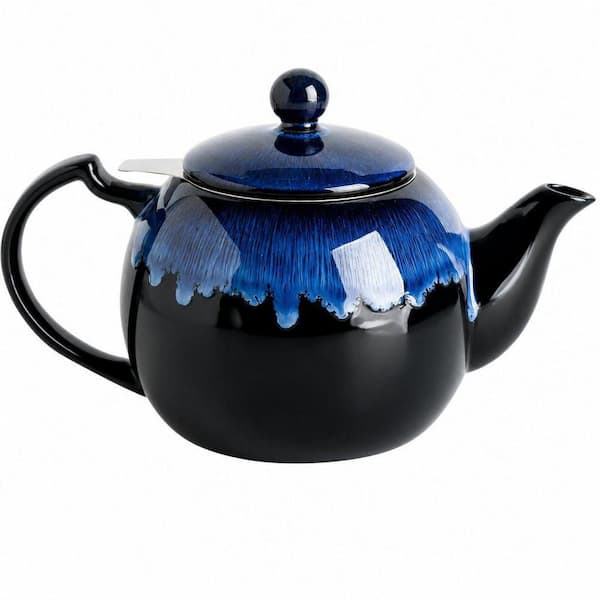 Nebula Blue Decorative Porcelain Ceramic Teapot with Removable Stainless Steel Infuser and Insulated Handle