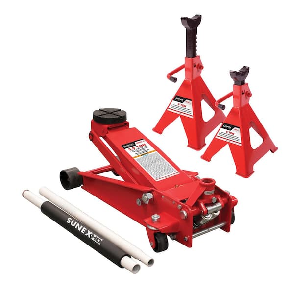 SUNEX TOOLS 3.5-Ton Service Jack with Quick Lifting System with Jack Stands