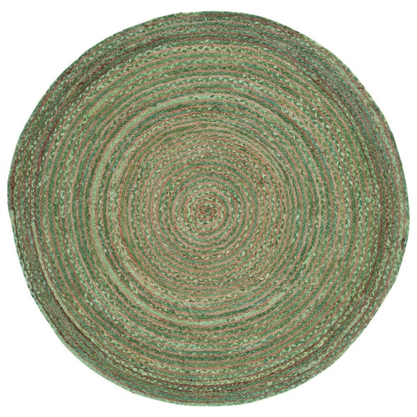 Cape Cod 8 ft. x 8 ft. Round Green/Natural Striped Border Area Rug