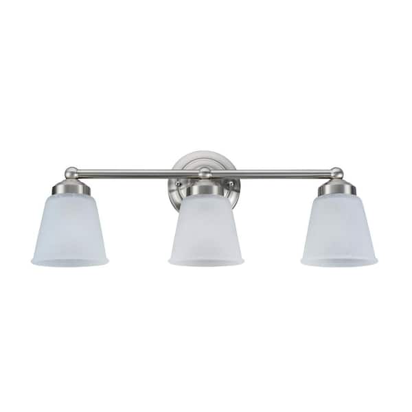 3-Light Satin Nickel Vanity Light with Frosted Seeded Glass Shade