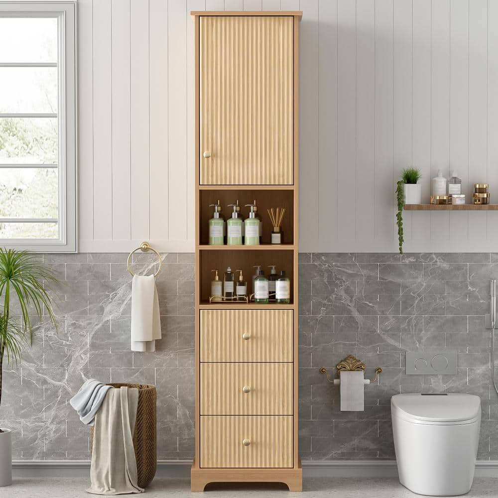 67.7 in. H Freestanding Bathroom Cabinet with Adjustable Shelf, 3 Drawers and Open Storage price history on PriceWatchPro