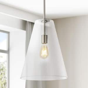 Arlo 11.5 in. 1-Light Nickel/Clear Mid-Century Modern Iron/Seeded Glass LED Lantern Pendant