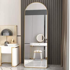 23 in. W x 65 in. H Large Arched Aluminum Framed Wall Bathroom Vanity Mirror Full-Length Floor Mirror in Gold