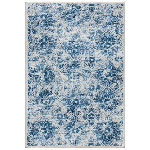 SAFAVIEH Martha Stewart Cream/Blue 3 ft. x 5 ft. Floral Medallion Geometric Area Rug