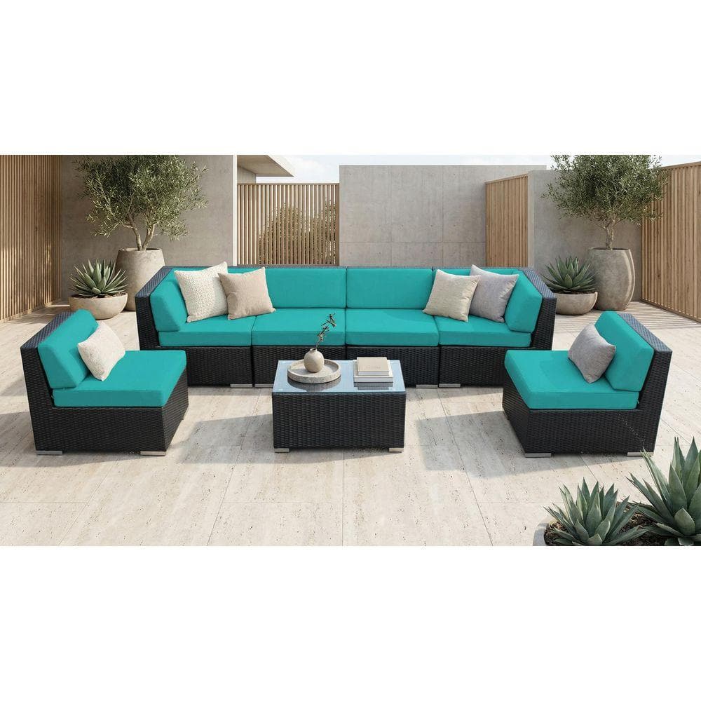 Ohana Depot Ohana Black 7-Piece Wicker Patio Seating Set with