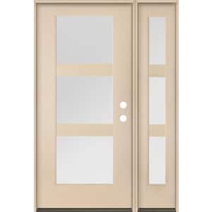 BRIGHTON Modern 50 in. x 80 in. 3-Lite Left-Hand/Inswing Satin Etched Glass Unfinished Fiberglass Prehung Front Door