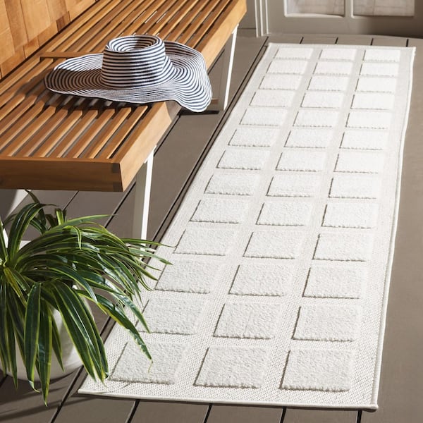 Stella Ivory 2 ft. x 8 ft. High-Low Tile Border Indoor/Outdoor Runner Rug